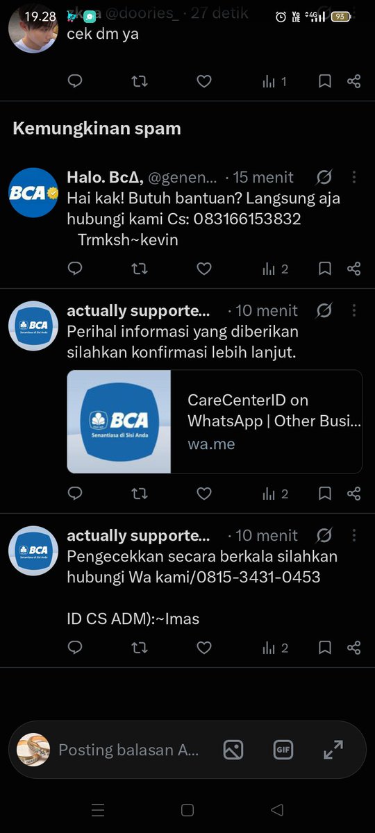 cembok260383's tweet photo. @lovingnajen @HaloBCA Awas jangan dihubungi no WA 👇 
Akun palsu 👇 
Akun anjing penipuan 👇 https://t.co/ePgRmmko6X