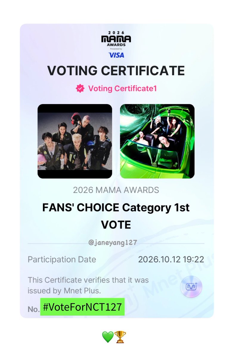 Janeyang127's tweet photo. Day — 1

#NCT127 #2026MAMAVOTE https://t.co/SdmNVJsYWl