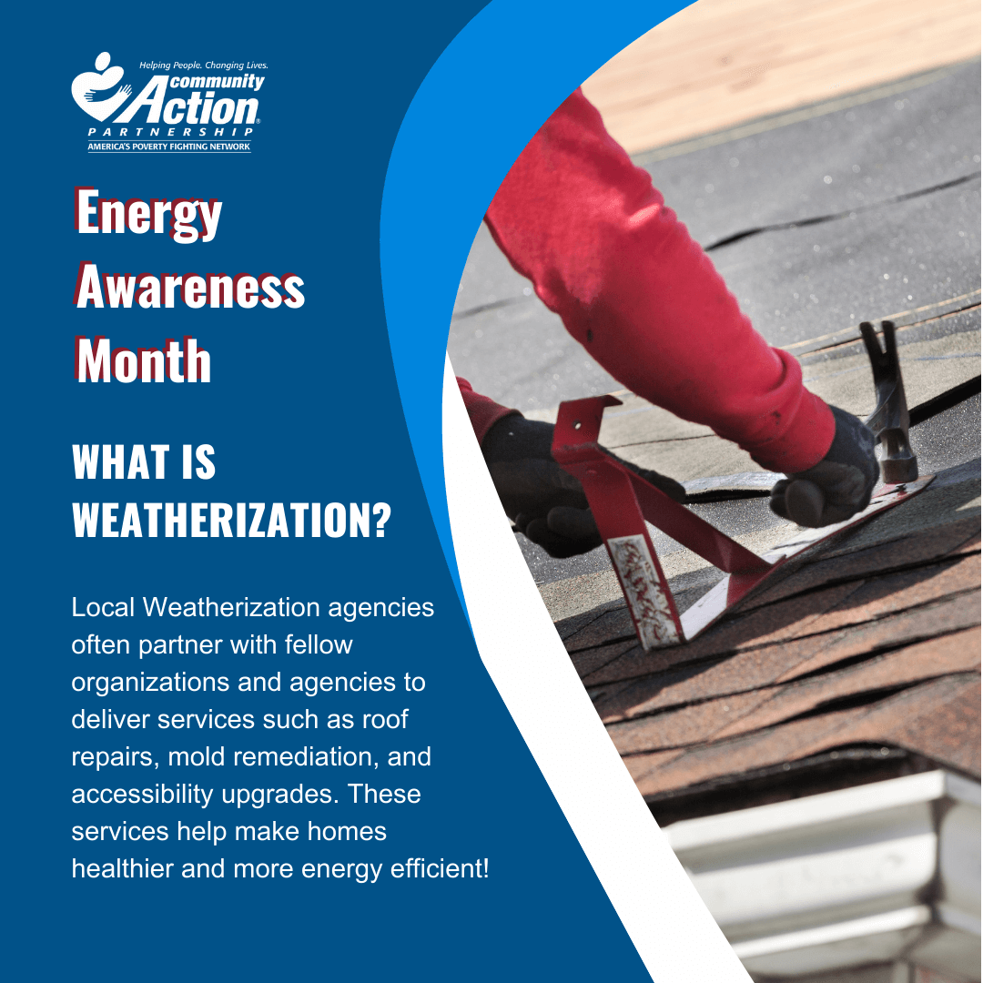 CAPartnership's tweet photo. Did you know? Local #Weatherization agencies often partner with fellow organizations and agencies to deliver services such as roof repairs, mold remediation, and accessibility upgrades. #EnergyAwarenessMonth #WeatherizationWorks https://t.co/YLSf3Jpk8I
