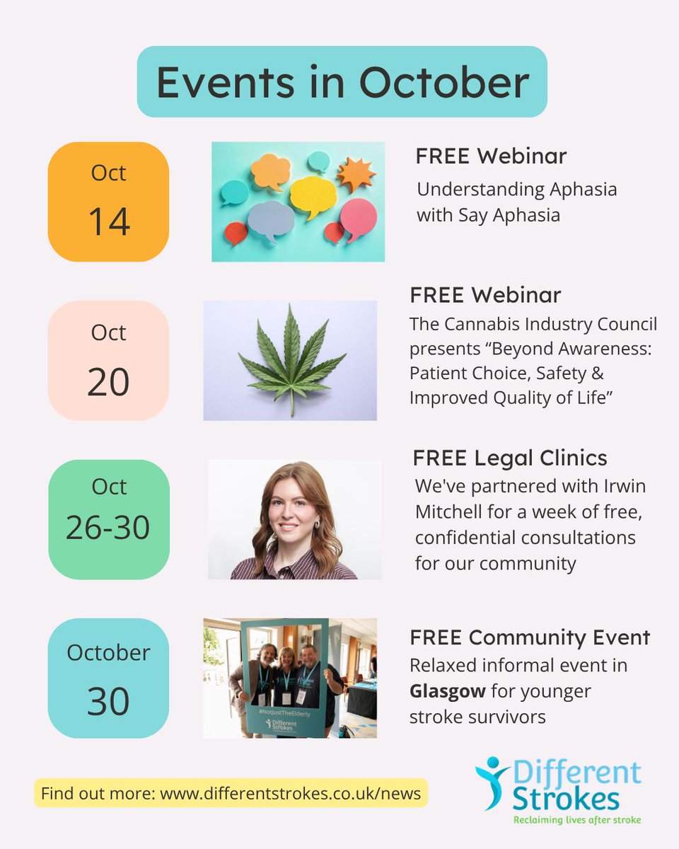 diffstrokes's tweet photo. 📅 What's coming up in October and November

👉 Find out more and book your place in the news section of our website: https://t.co/OH7wmeLbHX

Which are you booking? Tell us below 👇

#StrokeSupport #StrokeRecovery #YoungStroke #DifferentStrokes https://t.co/1y2471biT5