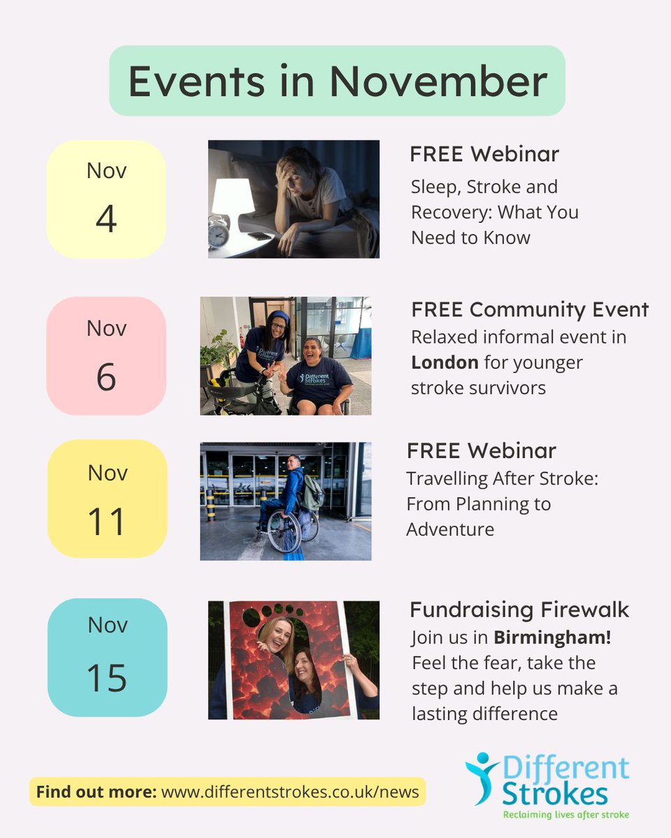 diffstrokes's tweet photo. 📅 What's coming up in October and November

👉 Find out more and book your place in the news section of our website: https://t.co/OH7wmeLbHX

Which are you booking? Tell us below 👇

#StrokeSupport #StrokeRecovery #YoungStroke #DifferentStrokes https://t.co/1y2471biT5