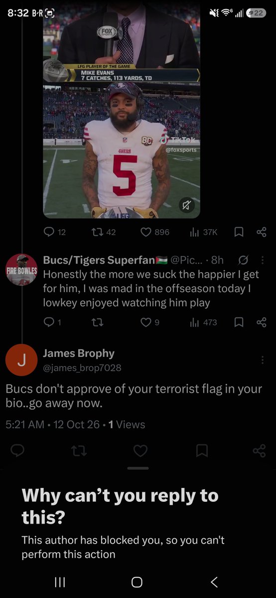 PicoGuacxh's tweet photo. James Brophy @james_brop7028 is a complete and total pussy #Bucs #MikeEvans #Buccaneers #Palestine https://t.co/TLKAu7WkU8
