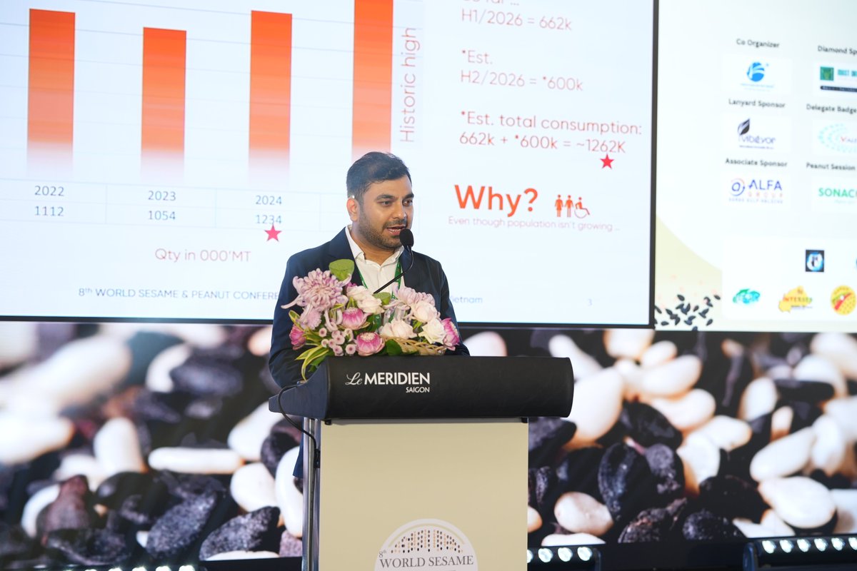 SesameInfo12's tweet photo. Keynote Address on Global Sesame Markets 2026/27: Supply, Demand &amp; Price Dynamics by Mr Shailendra Singh Rajput, Regional Sales Lead, Olam Agri, at the 8th WSPC, held from 30 August–1 September 2026 in Vietnam.

More details: https://t.co/P5q7o74Ujp

#WSPC2026 https://t.co/Wf5cfNHSkn
