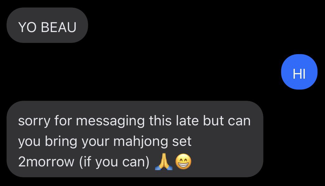 boxinsui's tweet photo. i have a blockmate that only texts me when it comes to mahjong https://t.co/cLfwPCq8NZ
