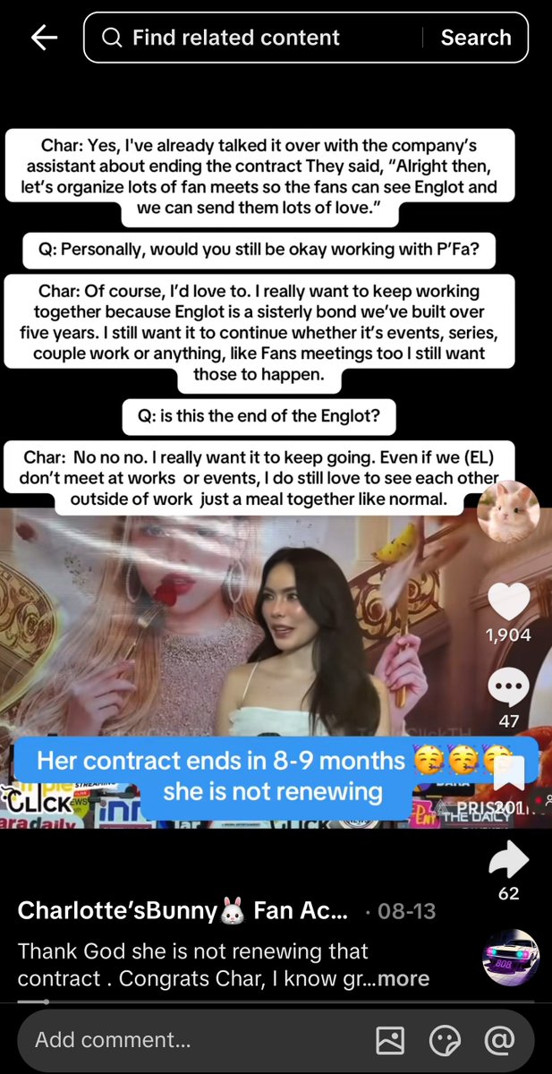 ememIre24's tweet photo. Coldness in this
What happened since said "can still work togther, meet outside work". Does Cha know about? have u spoken to her. What did she do to deserve such little respect. ur not allowed be her friend or do new jobs for 6months did u cancel what was left? 
#englot #อิงล็อต https://t.co/9UnG4yWgJB