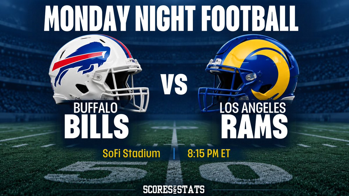 scoresand_stats's tweet photo. MONDAY NIGHT FOOTBALL!
Josh Allen and the Buffalo Bills head to Los Angeles to face Matthew Stafford and the Rams! 
Matchups to watch:
 Josh Allen vs. the Rams defense
 Matthew Stafford, Puka Nacua &amp; Davante Adams vs. Buffalo's secondary
 James Cook and Buffalo's ground game https://t.co/MzdaIfnJKN