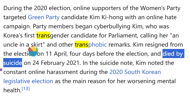Turnip_Feng's tweet photo. @DieHirschkuh @litztsong 韩国女性党逼死过跨女议员谢谢 https://t.co/jZ5dNn6h6d