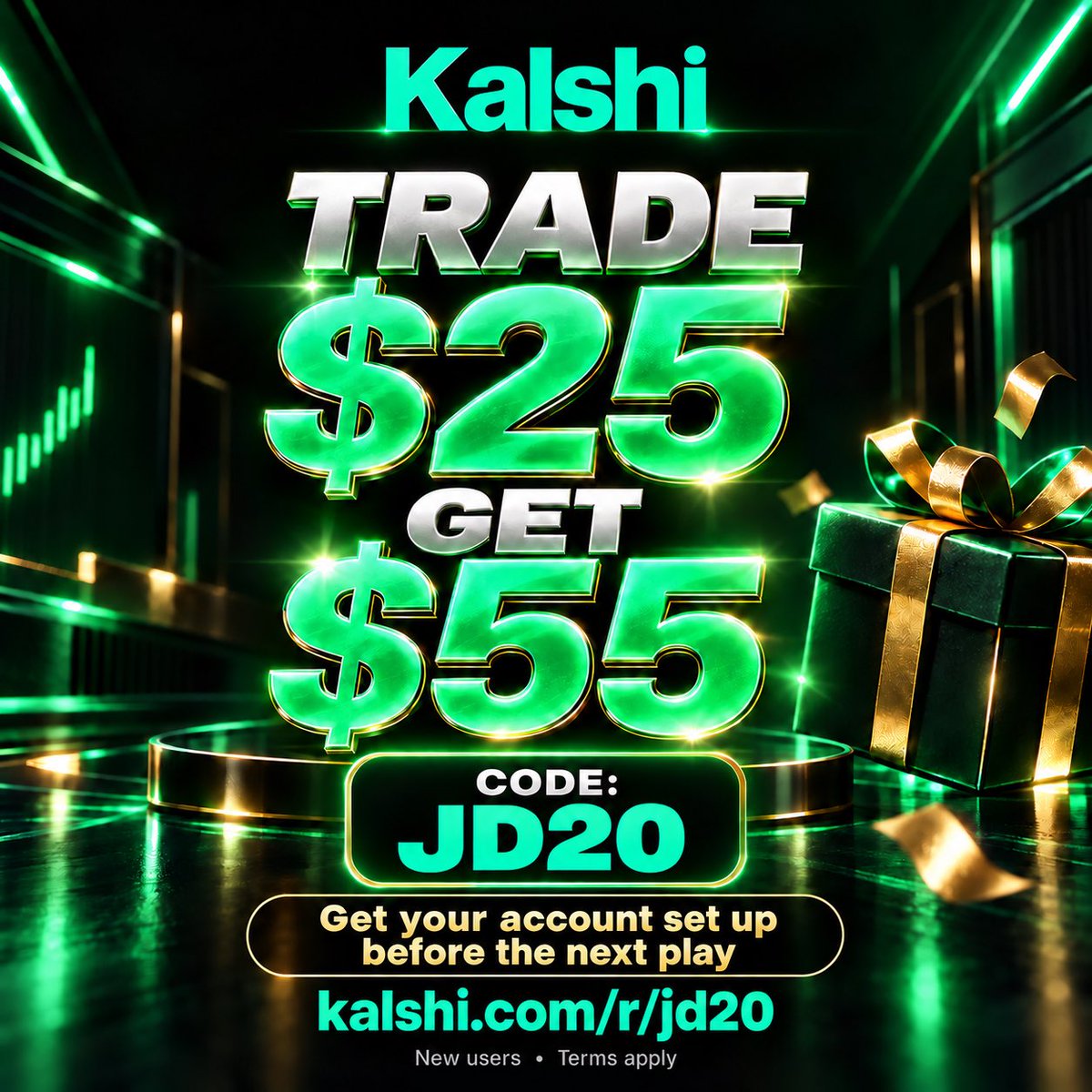JDGoldboys's tweet photo. Giving away the full payout (14.5k) if this one hits 💰

NFL + MLB combo drops at exactly 3:30 PM ET 🏈⚾️

♻️Repost + drop your Venmo, PayPal or Cash App to enter.

Get Kalshi set up before then👇

Trade $25, get $55 • code JD20 available nationwide 🇺🇸

🔗https://t.co/YjyjuSH8DK https://t.co/HoKGLvV9z7