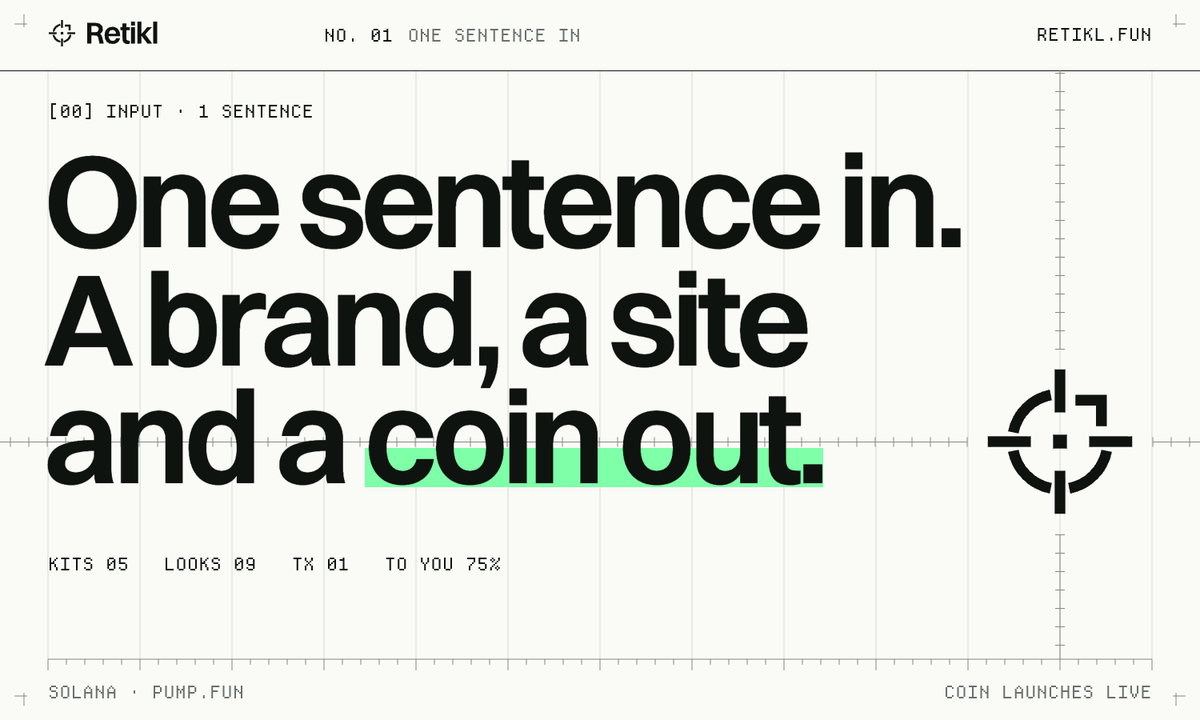 retiklsol's tweet photo. One sentence in. A brand, a site and a coin out.

https://t.co/BPOAdRtusn https://t.co/jVt9xaIHl5