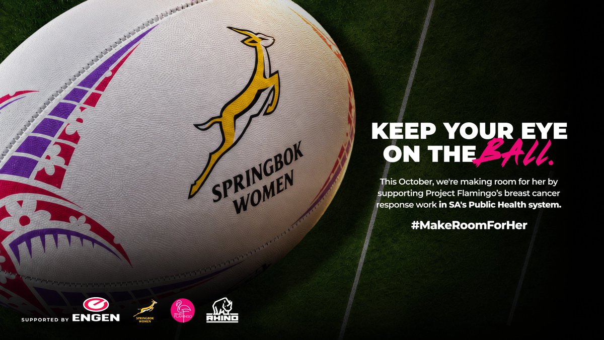 WomenBoks's tweet photo. Rhino puts the ball in South Africa’s hands to #MakeRoomforHer - 10% of qualifying Rhino women’s rugby ball sales will support @ProjFlamingo's work for SA women battling cancer 🦏🏉
How to support: Shop qualifying women’s rugby balls throughout October & November from any official retailer!
@Engen_SA @Rhino_Rugby_SA #BokWomen