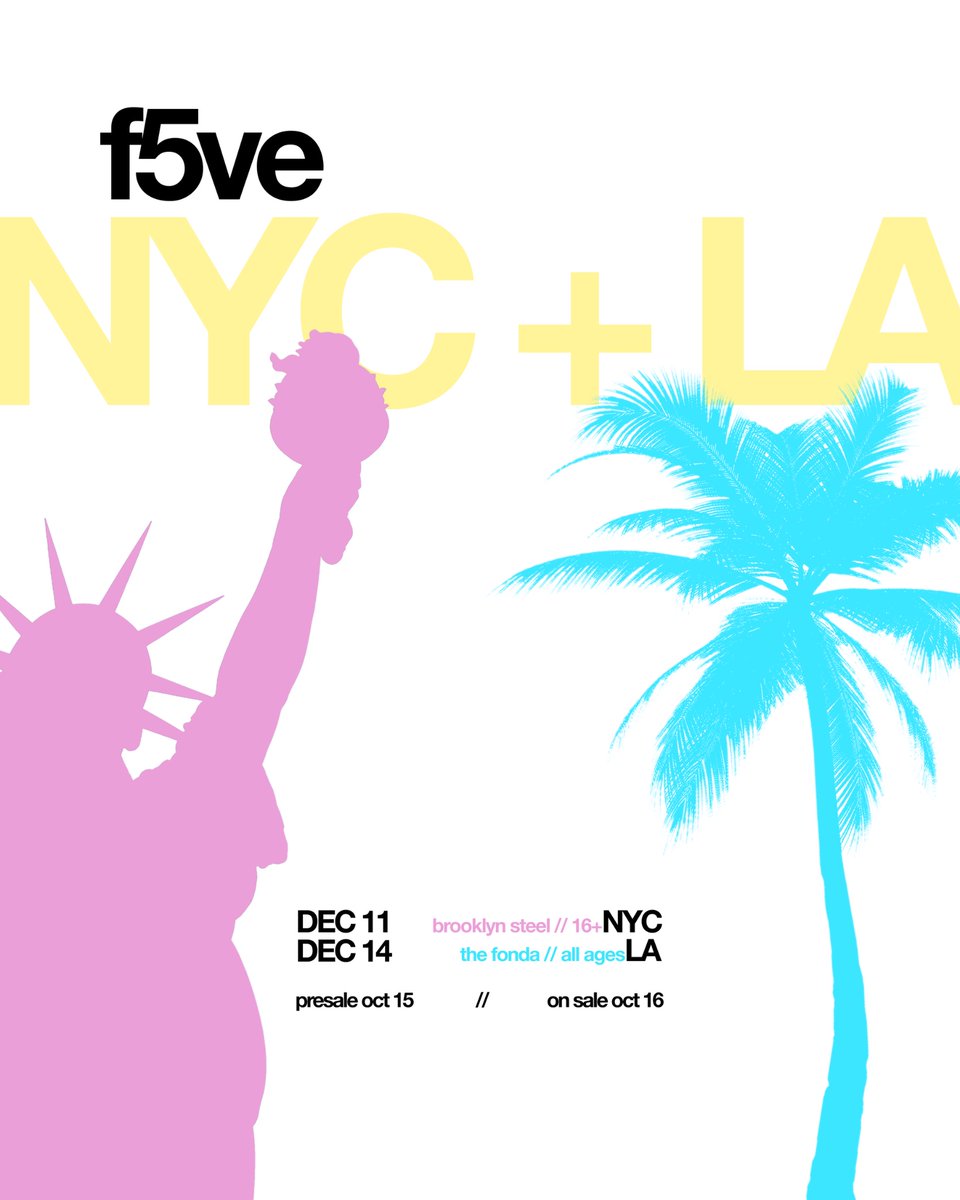 f5ve_official's tweet photo. 𝗡𝗬𝗖 + 𝗟𝗔 🗽🌴
f5ve f4n m33t USA

10.15 // presale
10.16 // on sale

sign up 4 presale:
🎟️ https://t.co/Zhf7UhtnCA https://t.co/e3ugntMAGk