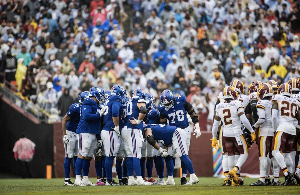 TheDougRush's tweet photo. The final grades from the Giants offensive line in their 27-27 Week 5 tie vs the Commanders, according to @PFF:

•Andrew Thomas:

68.5 overall. 52.3 run block. 81.4 pass block.

0 sacks allowed. 2 hits. 0 hurries. 2 pressures allowed.

-

•Jon Runyan:

60.8 overall. 44.8 run block. 84.9 pass block.

0 sacks allowed. 1 hit. 0 hurries. 1 pressure allowed.

-

•Bryan Hudson:

70.9 overall. 66.7 run block. 78.3 pass block.

0 sacks allowed. 0 hits. 1 hurry. 1 pressure allowed.

-

•Francis Mauigoa:

52.7 overall. 43.7 run block. 64.8 pass block.

0 sacks allowed. 0 hits. 3 hurries. 3 pressures allowed.

-

•Jermaine Eluemunor (44 snaps):

70.3 overall. 59.4 run block. 82.6 pass block.

0 sacks allowed. 0 hits. 0 hurries. 0 pressures allowed.

-

•Marcus Mbow (45 snaps):

44.8 overall. 38.4 run block. 56.7 pass block.

0 sacks allowed. 0 hits. 2 hurries. 2 pressures allowed.

-

The Giants offensive line was not charged with either of the 2 sacks Jameis Winston had.

0 sacks allowed on 9 pressures allowed. The Giants OL cut down on both sacks allowed and pressures allowed as well from a week ago.

The Giants have to hope the injury to Jermaine Eluemunor isn’t serious and takes him out for an extended period of time. He’s been good through the first 5 games played, especially in pass protection.

Marcus Mbow got thrown into the fire after sitting for the first few weeks. It wasn’t the best performance, but if he needs to start again moving forward, some preparation should help him have a better outing.

Bryan Hudson has another solid performance starting at center. He’ll likely continue to get the starting nod with the way he’s been playing. John Michael Schmitz might have been “Wally Pipp’ed.” 

Bryan Hudson was also the Giants highest graded run blocker at 66.7.

Jon Runyan was the Giants highest graded pass blocker on Sunday. He’s been pretty good this season in pass protection; 78.5 through 5 games.

Overall, the game was wild and a mess with the rain. The run blocking was not very good and the Giants struggled to run the ball consistently. But the Giants OL was extremely good in pass protection and didn’t allow any of the sacks to Jameis Winston. They also cut down the pressures allowed by 5. Through 5 games, they’ve allowed just 5 sacks, 3 of which came in one game. All eyes are on Jermaine Eluemunor to see the results of his injury and if he needs to miss time. If so, will it impact the OL moving forward?