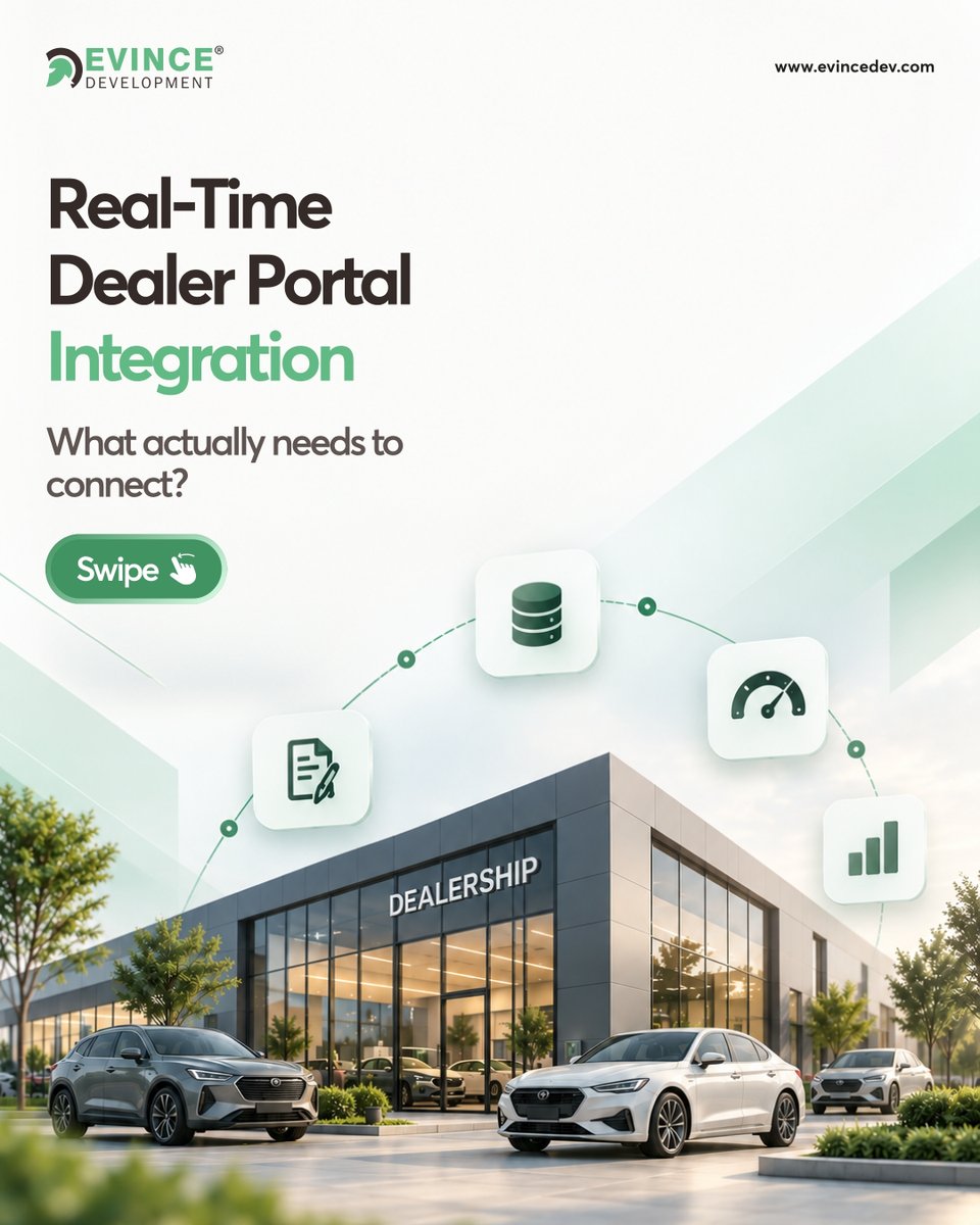 evincedev's tweet photo. Real-time dealer decisions need connected systems.

Integrating dealer portals, DMS, credit engines, and e-signing reduces manual work, improves visibility, and speeds up processing.

Connect your dealer workflow: https://t.co/LpIp0lTzpG

#DealerPortal #DMSIntegration #FinTech https://t.co/MOKdbArXsN