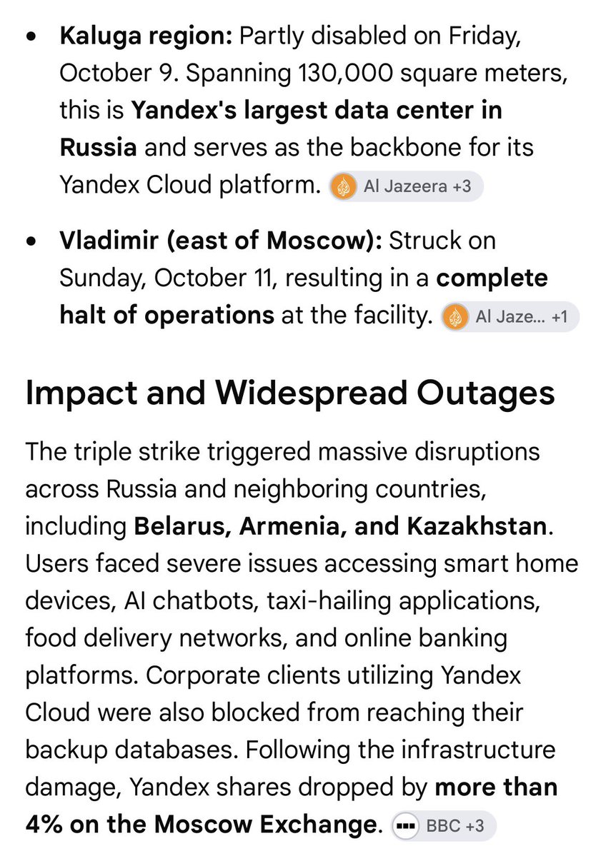 ShiannonC's tweet photo. The recent Ukrainian drone strikes that shut down 3 out of 5 major Rusky data centres has become interesting insofar that it has drawn attention to something quite insidious.

The strike has disrupted AI infrastructure, cloud platforms & everyday digital services.

Not great news for the Ruskies, to be sure - & certainly not great news for their misinformation & propaganda management facilities - but depending on what side of the spectrum you are on - it’s enlightening.

The drone strike damaged Yandex facilities in Kuluga, Sasovo & Vladimir - & severely disrupted online misinformation by crippling the physical infrastructure & AI supercomputers used to generate &automate state-backed propaganda. 

“Data tracking from platforms like Cloudflare revealed that immediately following the strikes, Rusky bot traffic on the web plummeted to just 0.4% of its recent peak - effectively choking off foreign troll operations in the short term”.

It’s interesting that bot traffic plummets on the web after Russia loses over half of their data centres.

Furthermore .. “Most modern misinformation relies on vast automated bot networks to artificially amplify FAKE narratives on platforms like X, TikTok & Facebook. Because the targeted Yandex data hubs hosted substantial cloud infrastructure, taking them offline directly severed the connection to thousands of coordinated bot accounts. Security researchers noted that this structural damage forces an immediate drop-off in the sheer volume of spam and coordinated influence campaigns globally”

“Kremlin-backed influence groups (such as Storm-1516 or the Doppelgänger network) heavily utilize artificial intelligence to create cheap deepfakes, clone news websites, and manipulate text at scale. (The Guardian)

The strike on the Sasovo facility specifically targeted a hub housing two of Yandex’s three AI supercomputers used to train advanced language models.(BBC)

Without the high-performance computing power needed to render deepfakes & generate automated, localized fake news articles in real-time, the Kremlin’s ability to run advanced, AI-driven campaigns is significantly throttled (BBC).

A hidden front of online misinformation is LLM grooming - where Russian networks flood the open web with millions of pro-Kremlin articles to intentionally poison the data scraped by Western AI chatbots (like ChatGPT or Gemini). Over 80 digital and cloud services were forced completely offline by these strikes. By bringing down these networks and their hosting infrastructure, Ukraine has paused the generation of the "poisoned" data that chatbots accidentally cite as fact”

🙄🤔

While these strikes may not permanently eliminate Russia’s decentralised cyber-warfare capabilities  - they’ve dealt a blow to the scale, the automation and the speed at which online misinformation can be deployed globally.

It has also drawn attention to just how much Russia has been involved in global cyber propaganda and how much they have been interfering in foreign affairs through manipulation via social media platforms globally. 

I’m pretty sure this is the tip of the iceberg. Russia have been doing shyte like this for a very long time and they are very good at it.

Those who control the dissemination of information control the world - regardless of whether that information is actually true or not. The Russians over the last few decades have developed that into an art form.

For the most part, online social media platforms accommodate the massive amount of manipulation of information, misinformation and lies - and those who participate on these online platforms are either the protagonists or the victims.

It is sickening to see just how much information is manipulated and just how many people are being manipulated.

People might want to take a really good look at what is really going on. The Russian-bot mantra is not a fairy story.

Let’s see if this post gets any traction with the algorithms. It certainly won’t with the bots today.