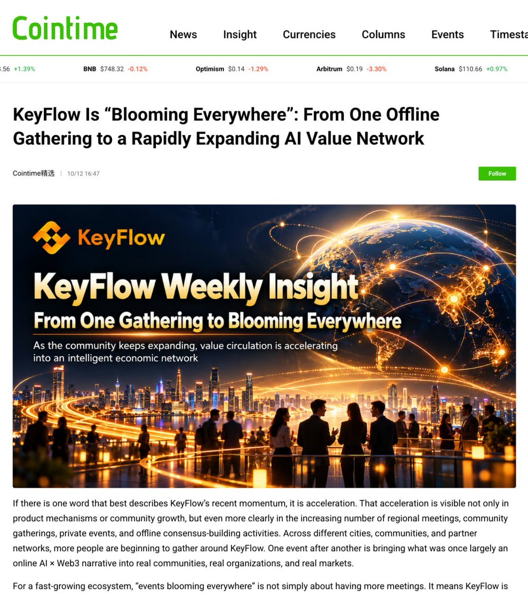 KeyFlow_EN's tweet photo. 🏷 KeyFlow: From Community Consensus to an AI Agent Value Flow Network

❓ As AI Agents gradually move into real-world applications, how can the value generated by intelligent services be connected, accumulated, and continuously circulated?

🔑 KeyFlow is exploring the integration of AI ecosystem × community network × value flow mechanisms to build a long-term ecosystem for the AI Agent era.

From expanding offline community activities to the continuous connection with the UniKey AI capability ecosystem, KeyFlow is driving closer collaboration between participants, application scenarios, and intelligent services.

📖 Read the full article to learn how KeyFlow is evolving from community co-building into an AI value network:
🔗 Medium: https://t.co/AbP1trPpDq
🔗 CoinMarketCap: https://t.co/KOX8nERHeh
🔗 Substack: https://t.co/doHzmp7wsJ
🔗 Blogger: https://t.co/UfCVfdPz80
🔗Mirror：https://t.co/BSfX0EmBl4
🔗 Tagin Labs: https://t.co/GeubxeTGsU
🔗 Cointime: https://t.co/CbrVLMlh3Y