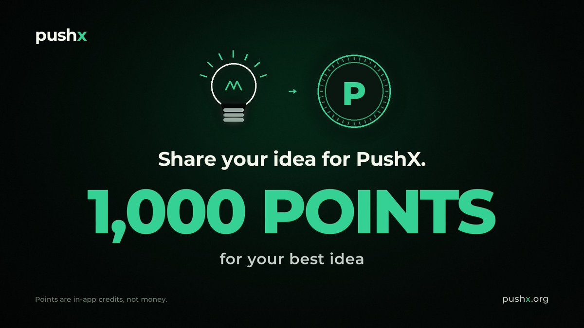 _Push_X_'s tweet photo. Your idea could be our next feature. 💡

We're building new ways for creators to earn on PushX. Tell us what to add or improve.

1️⃣ Reply or quote this post
2️⃣ Be specific: a feature, a fix, a new tool
3️⃣ Best ideas get 1,000 points https://t.co/Q43qkwe3yk