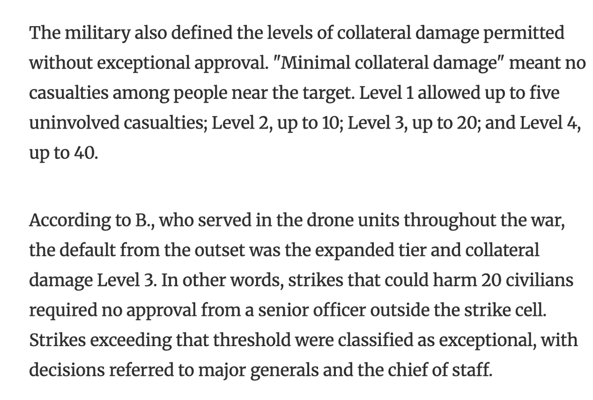 AdHaque110's tweet photo. "The soldiers' accounts ... suggests that the high casualty figures the army calls collateral damage were not isolated mishaps or individual identification errors, but the result of a strike policy stretched to its limits." https://t.co/cYYELjUBJL