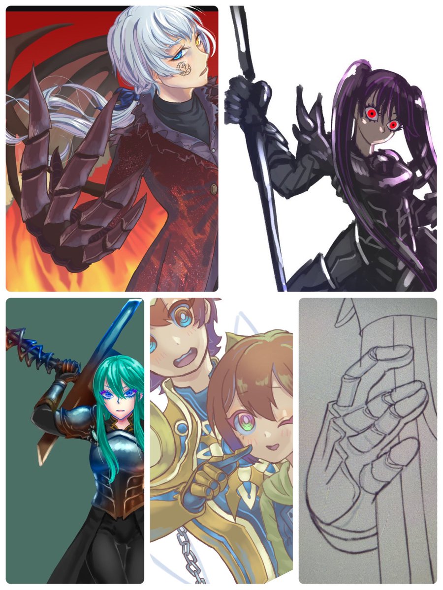 kanae_akira's tweet photo. 手フェチでは無いから手を描くのは好きじゃないけど、ガントレットは描くの大好き！ https://t.co/JsEcfQodtG