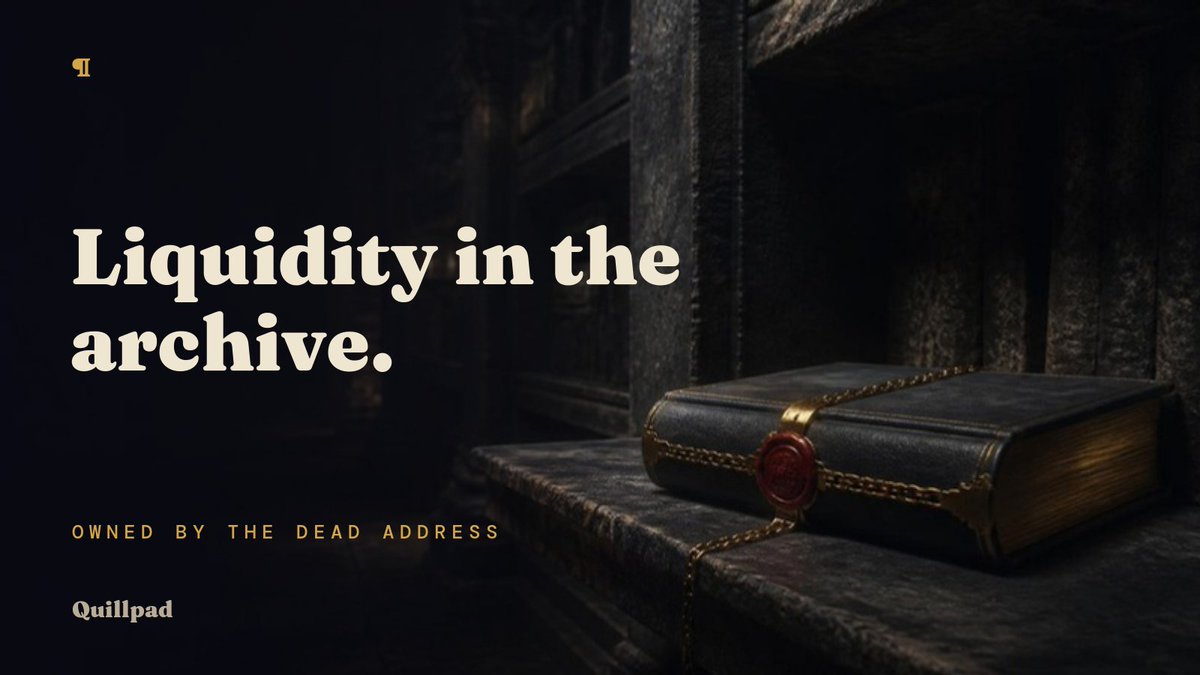 Quillpadxyz's tweet photo. Where the liquidity sits: in the archive.

Each pool's liquidity is a Uniswap v4 position NFT, and its owner is the dead address from the launch transaction on. Not locked, not timed, not ours. Nobody can lift it, and anyone can read the owner on chain.

https://t.co/hlqzQUmdEs https://t.co/rMujgJYvmE
