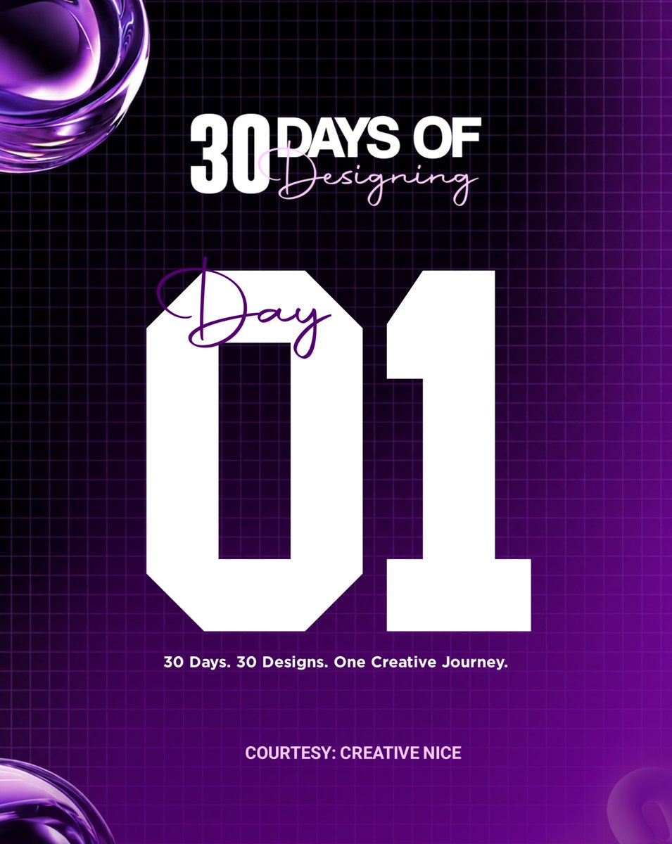 creativenice100's tweet photo. Today, I officially begin my 30-day graphic design journey with Creative Nice!
Note: All designs in this challenge are fictional concepts created for practice, creative exploration, and portfolio development. They are not commissioned client projects. 💜
#30DayDesignChallenge https://t.co/YIbjd6PLkp