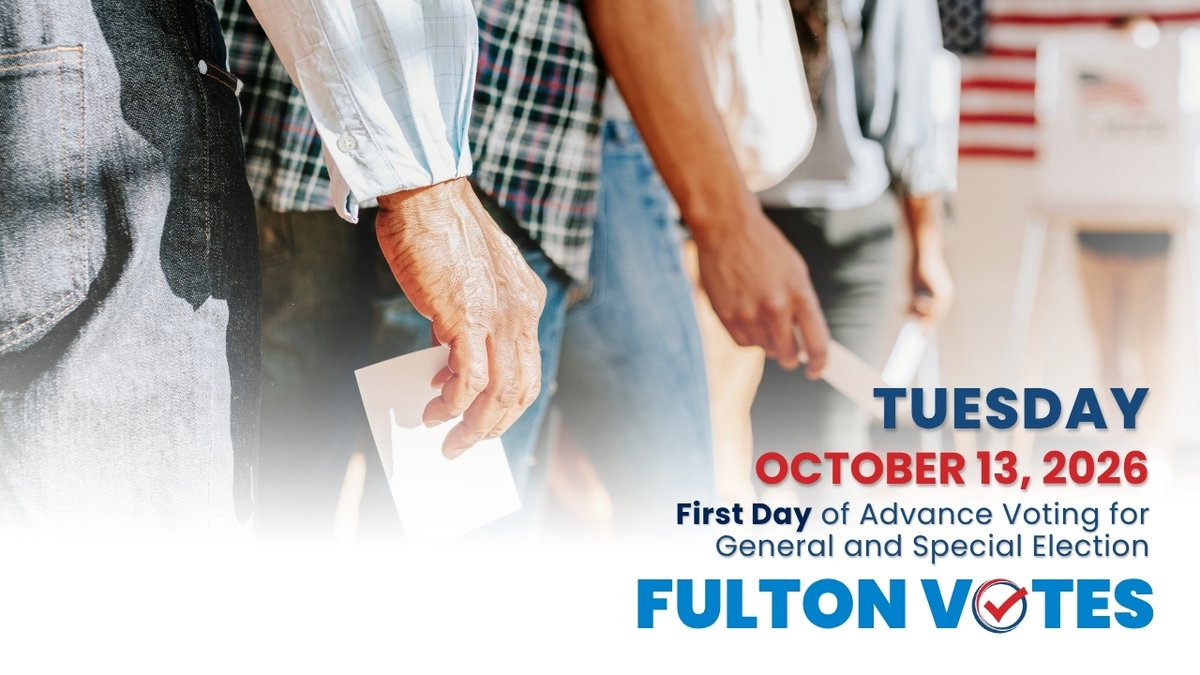 alpharettagov's tweet photo. Advance Voting Starts October 13

Registered voters can cast their ballots early at any applicable Fulton County voting location between that Tuesday and Friday, October 30. 

For a complete list of voting locations, hours and additional information, visit https://t.co/rMc8Uuyr0Y https://t.co/39Yk7UD6Sp
