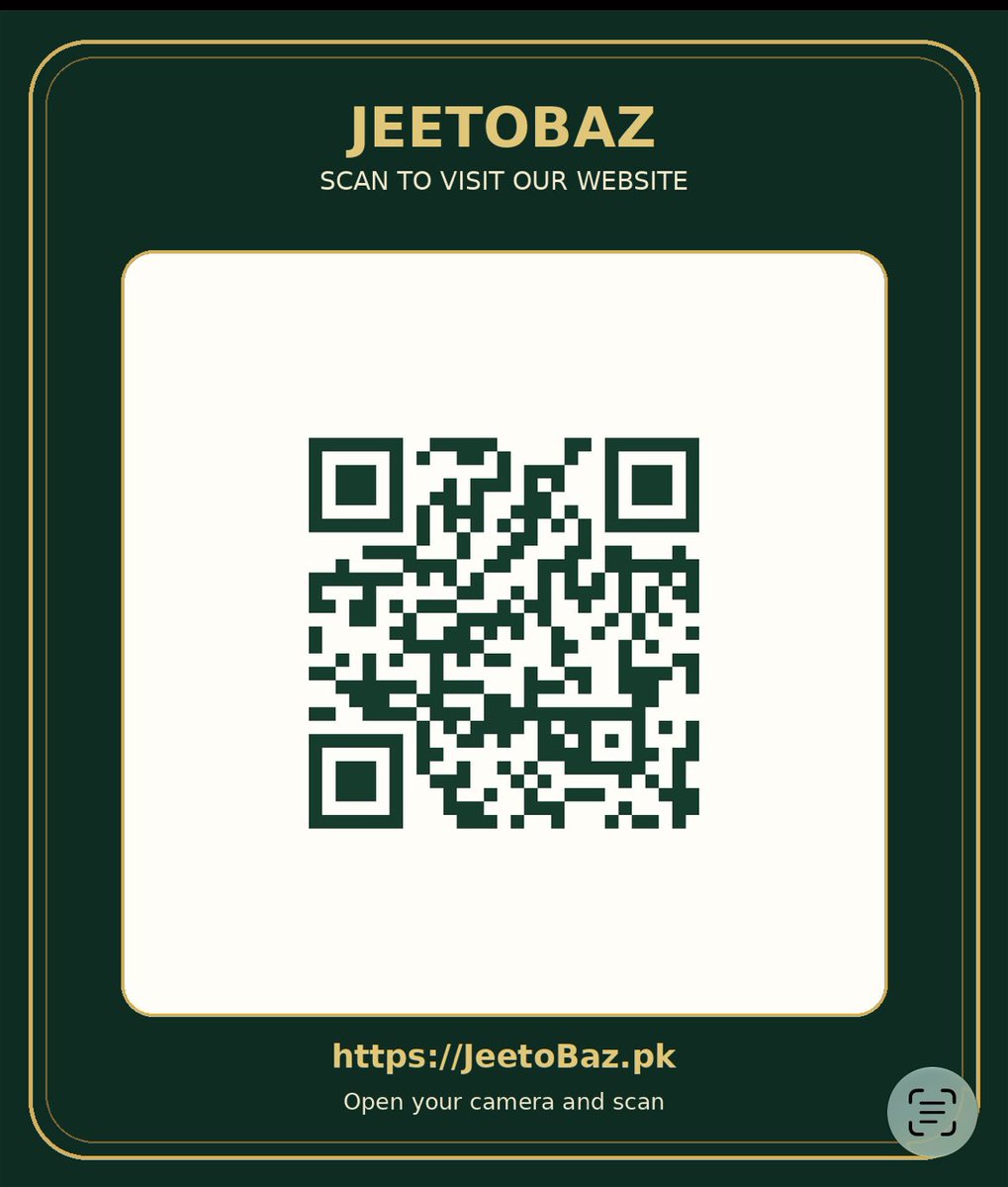 ShoaibMithal's tweet photo. 👑 Meet JeetoBaz — Green Vibes, Golden Dreams! 💚✨

Big things start with one scan! 📲

Explore JeetoBaz and discover our digital world.

🌐 Visit: https://t.co/oMrM4TM8Lc

Your journey starts here. 🚀

#JeetoBaz #DigitalPakistan #JeetoBazPK #ScanToExplore https://t.co/68LdVTP6Ca