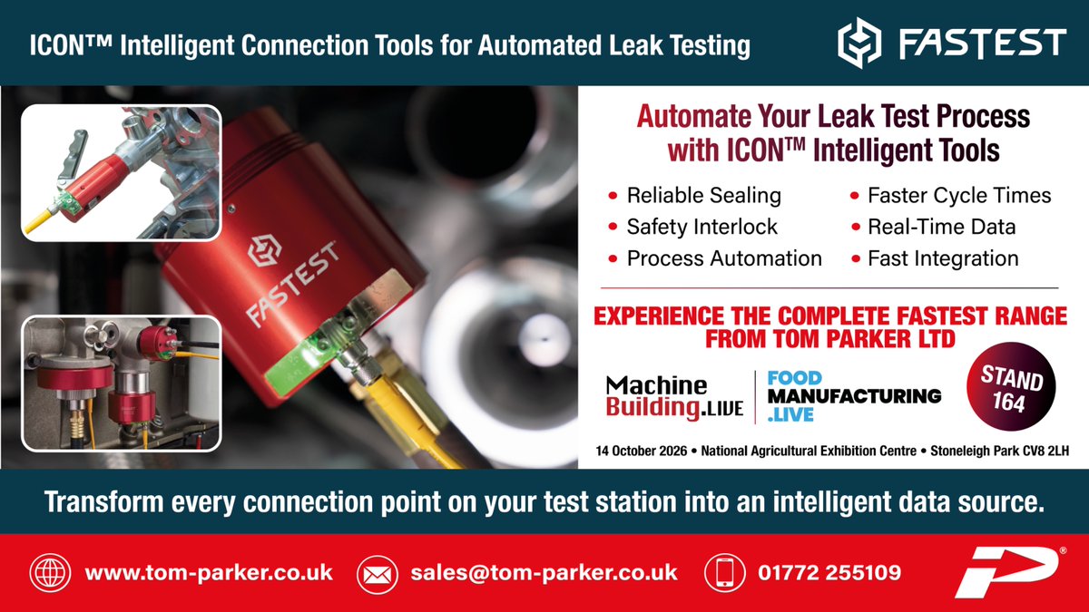 TomParkerLtd's tweet photo. ICON™ confirms the seal before the test starts. LED plus live data on selected FasTest tools. To view our FasTest ranges and more, visit us on Stand 164, Machine Building Live 2026, 14th October. Free breakfast roll before 11 am.
#MachineBuildingLive #FasTest https://t.co/sCicesUIgA