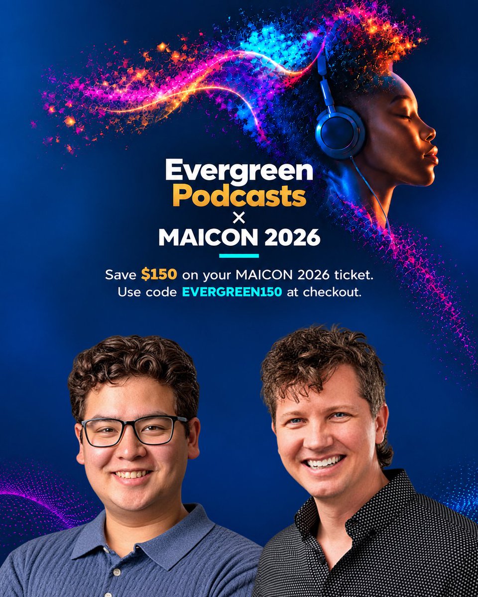 StreamEvergreen's tweet photo. Dave Douglas + Anthony Koonce are bringing live conversations to the Evergreen Studio at #MAICON2026, Oct. 13–15.
🎟️ $150 off: EVERGREEN150
Ihttps://www.marketingaiinstitute.com/register/maicon
#EvergreenPodcasts #Podcasting #MarketingAI https://t.co/wHFibjHRn8