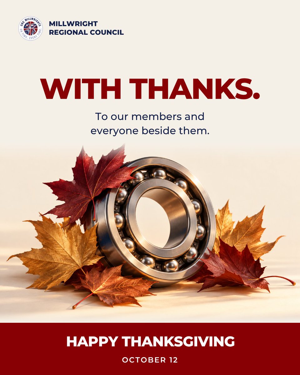 MillwrightsCan's tweet photo. There’s a lot to be thankful for in our union family. Today, we’re thinking of our members and the families, friends and communities who support them.

Wishing you a happy Thanksgiving, wherever the day finds you.

#UBCMillwrights #Thanksgiving https://t.co/I8wHbem6VH
