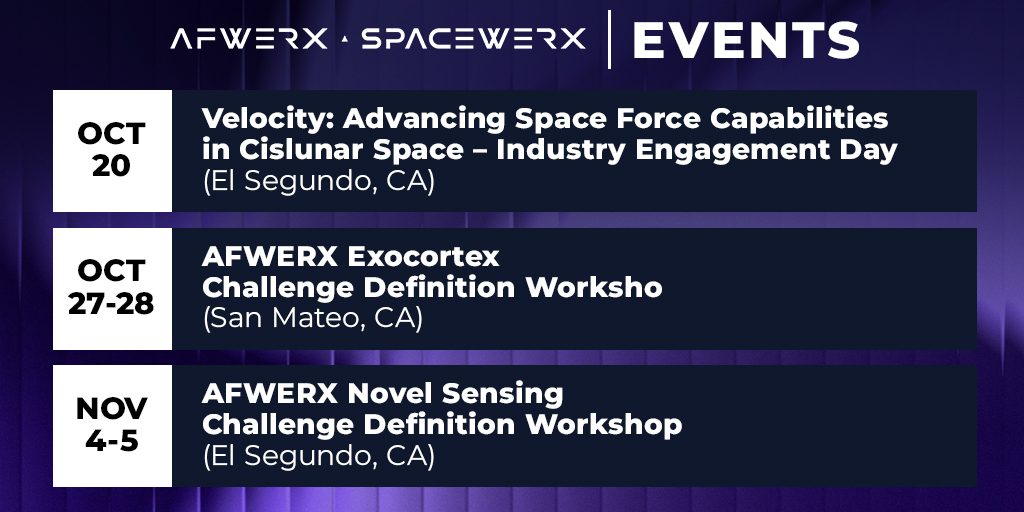 AFWERX's tweet photo. #GetInvolvedMonday: F27 is underway! Have a look at our newest funding opportunities and upcoming events.

Learn more 👇
Funding opportunities: https://t.co/nnvUa72O7q
Events &amp; Webinars: https://t.co/nI0GWrqCe1 https://t.co/hRcazzJNXH