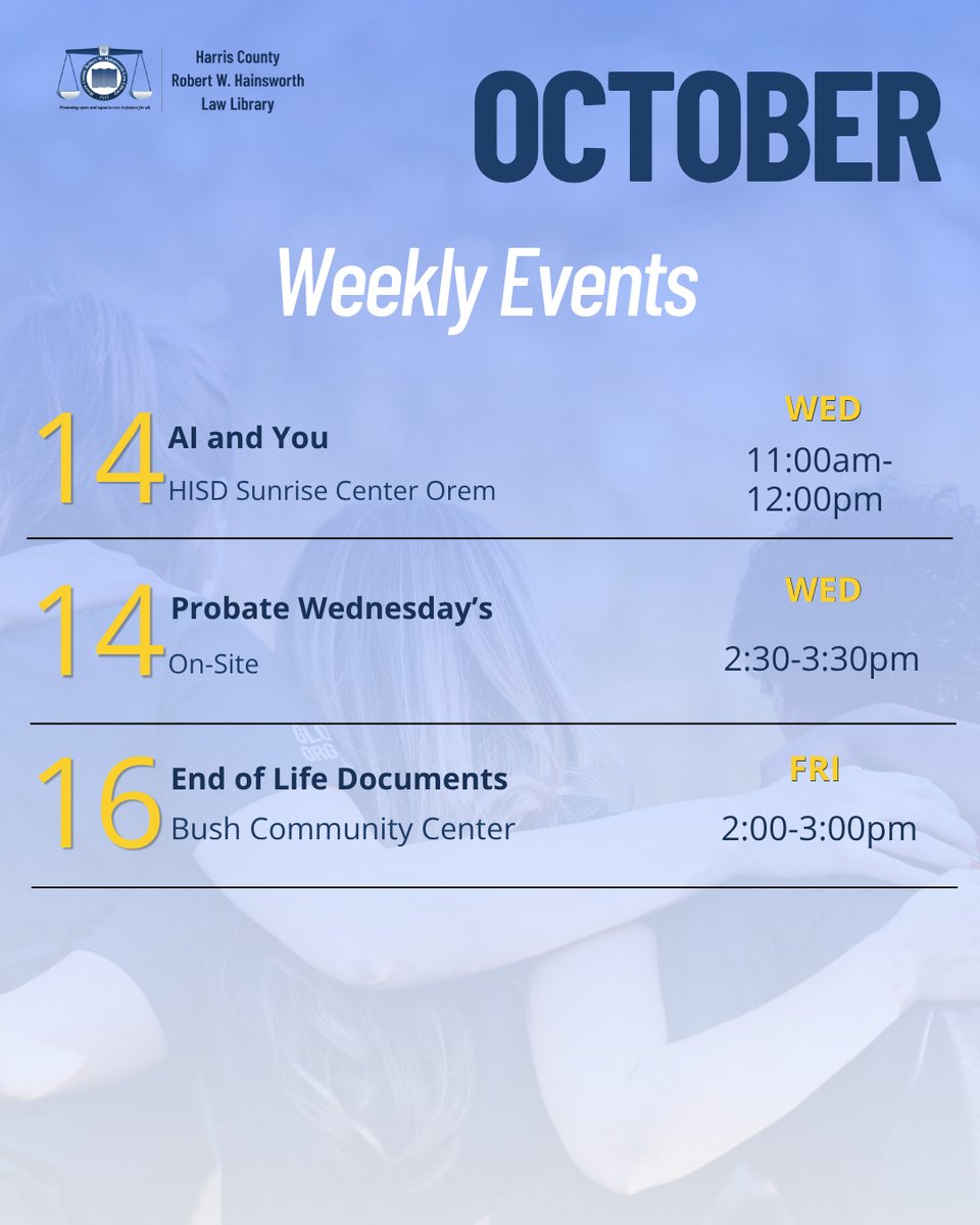 HCLawLibrary's tweet photo. Check out this week’s events from the Law Library, both here and around town!
2o To view a full calendar of upcoming events,
visit https://t.co/frBl5AXnXV https://t.co/Ki4DTw5ty2