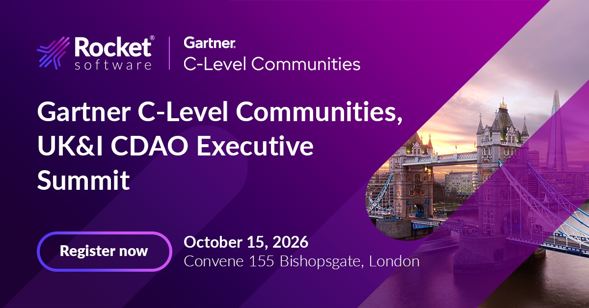 Rocket's tweet photo. Rocket Software is headed to the @Gartner UK &amp; Ireland CDAO Summit! 📍 Join us to dig into trusted data, governance, and measurable AI outcomes: https://t.co/LWB6KGQqKY https://t.co/IxsppIX66h