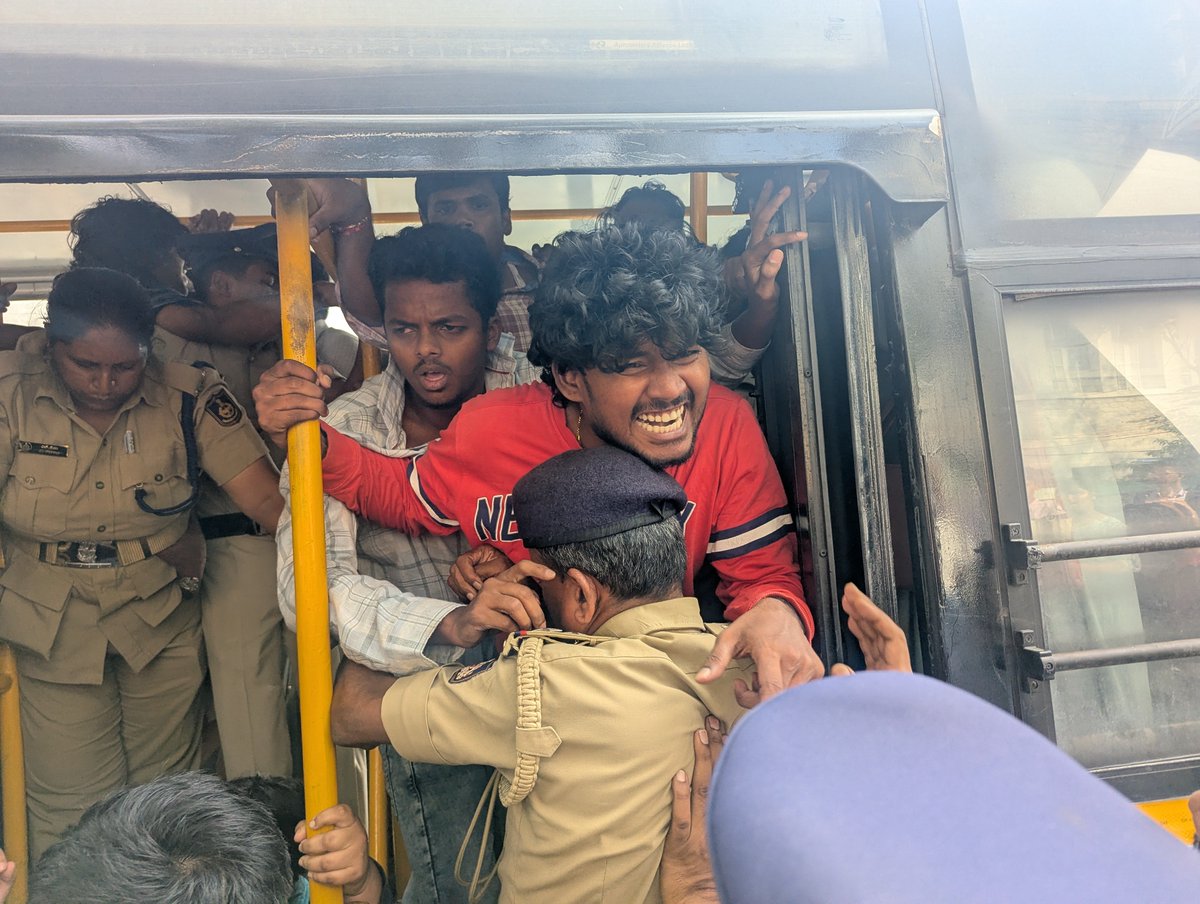 rohini_mohan's tweet photo. #Bengaluru police detained dozens of people protesting against #SIR &amp; #GyaneshKumar in a state with a ruling Congress govt, whose leaders claim to be against SIR too.  Their reason? A technicality. That protests are only allowed in Freedom Park, not even 10 metres outside it. https://t.co/bQ5IP9YUxq