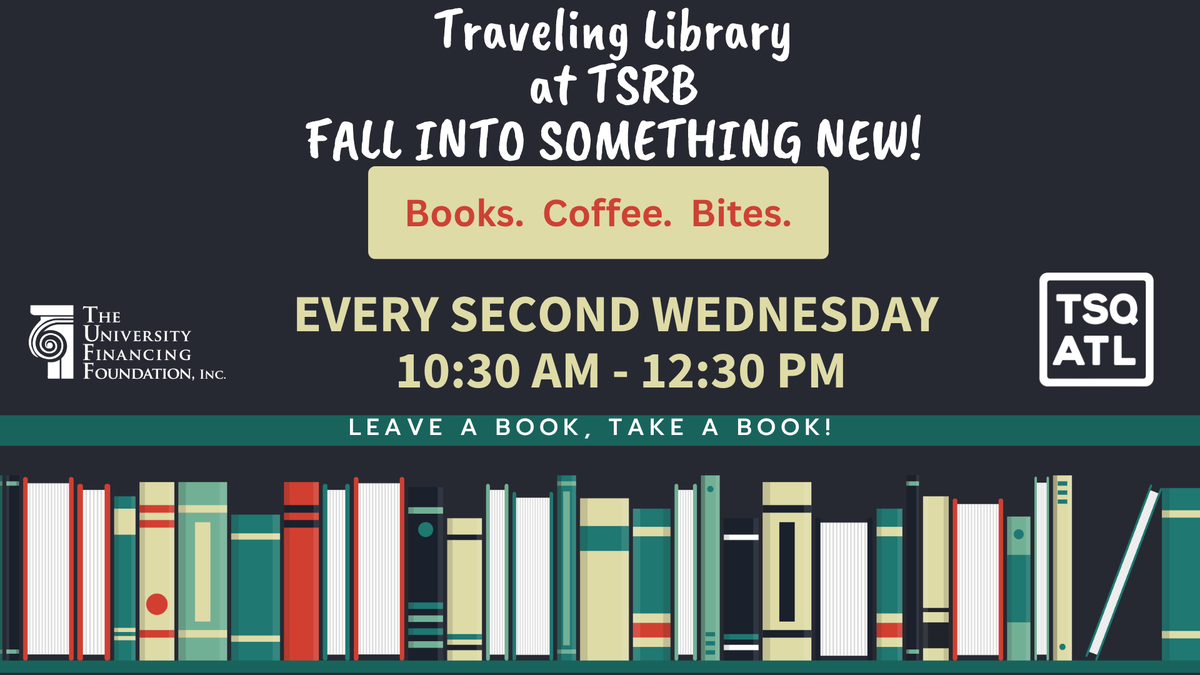 TechSqATL's tweet photo. October's TSQ Traveling Library is here! 📖🎃

Join us in the TSRB lobby this Wednesday to donate your old books and check out a new spooky read. Whether you're a student, faculty, or just stopping by Tech Square, we're here to help you find your next read and connect with the community! 

Coffee and treats will be available.

📆 Wednesday, October 14th from 10:30 AM to 12:30 PM
📍TSRB Lobby

This is a monthly event. Learn more and find future Traveling Library events here: https://t.co/MN1HXxneOH