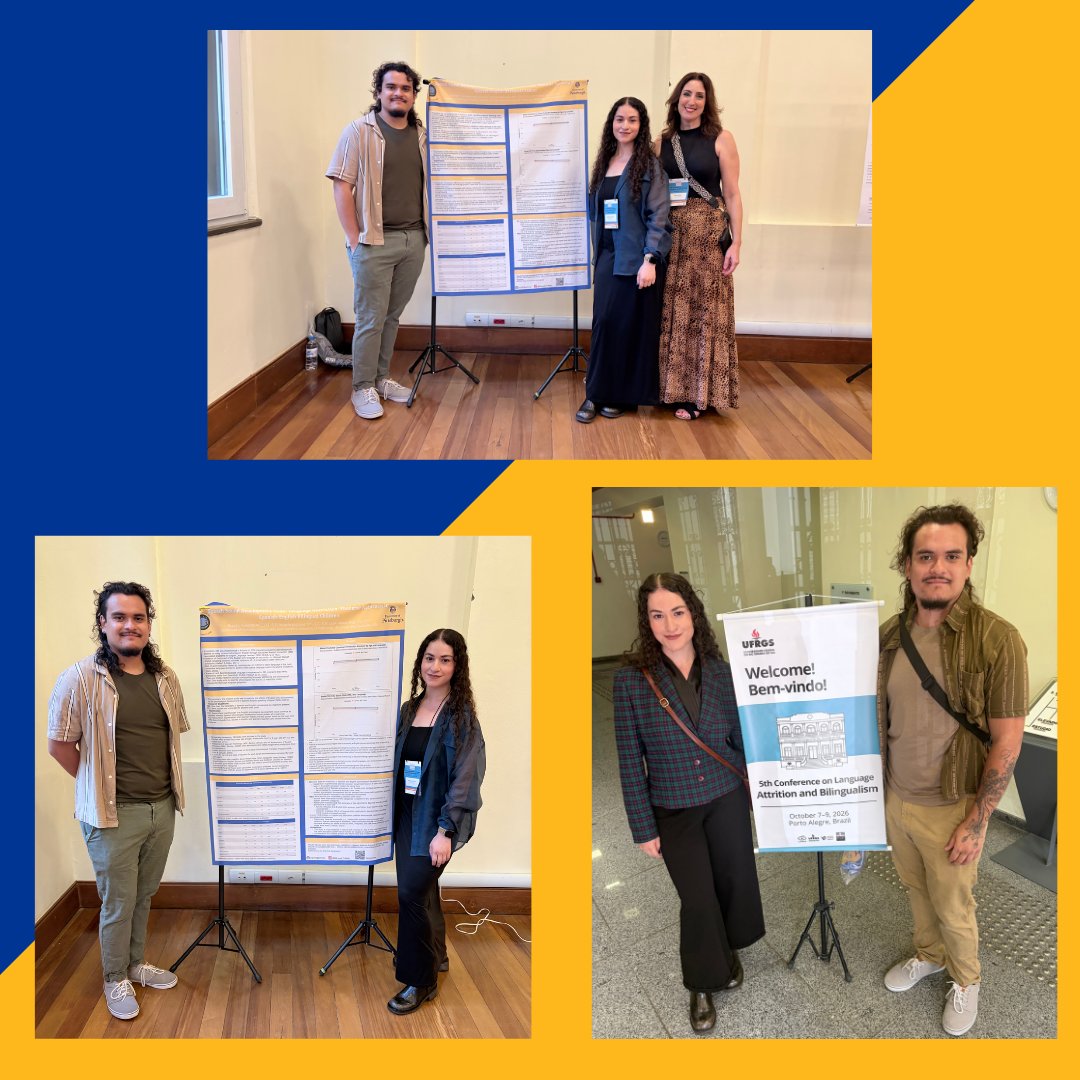 PittCSD's tweet photo. #PittCSD Doctoral candidate Brandon Garivaldo and doctoral student Michelle Esquivias presented this week at the 5th Annual Conference on Language Attrition and Bilingualism in Porto Alegre, Brazil. Advisor: Dr. Leah Fabiano. #PittSHRS https://t.co/qisa772BBL