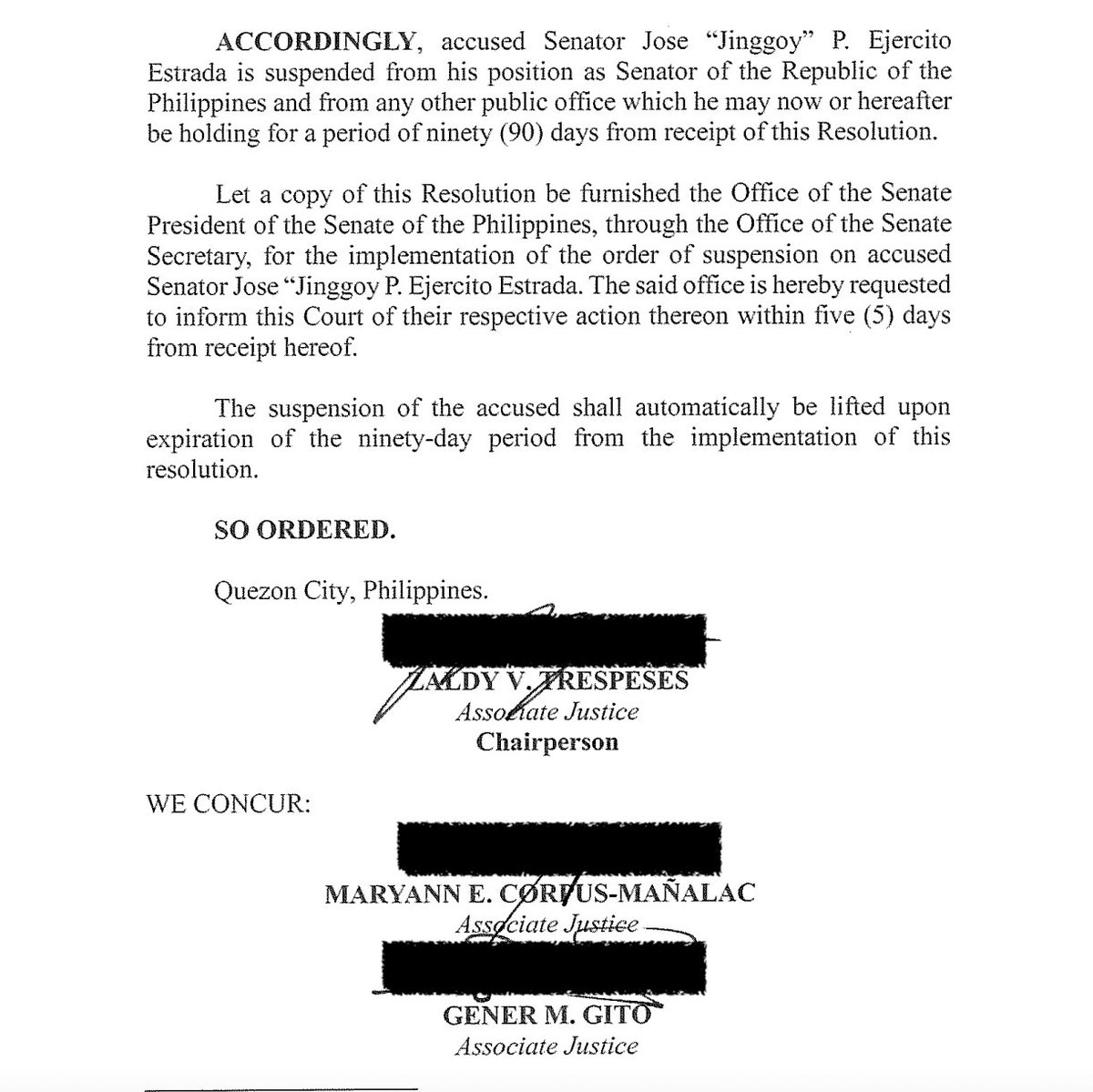 inquirerdotnet's tweet photo. LOOK: The Sandiganbayan Fifth Division suspends Sen. Jinggoy Estrada from his position as senator due to his plunder case. | @JEMendozaINQ 

READ MORE: https://t.co/r0LfifkKSi https://t.co/jTkh4ArJAi