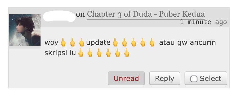 kkeigou's tweet photo. hey so, this is rude.

aku tipe author yang santai dan terbuka dengan semua jenis komentar sebenarnya, but using a middle finger emoji to someone you don’t even know is rude. aku gatau apa yang kamu pikirkan waktu buat komentar semacam ini, but pls never do that again. https://t.co/055Ez8PvHS