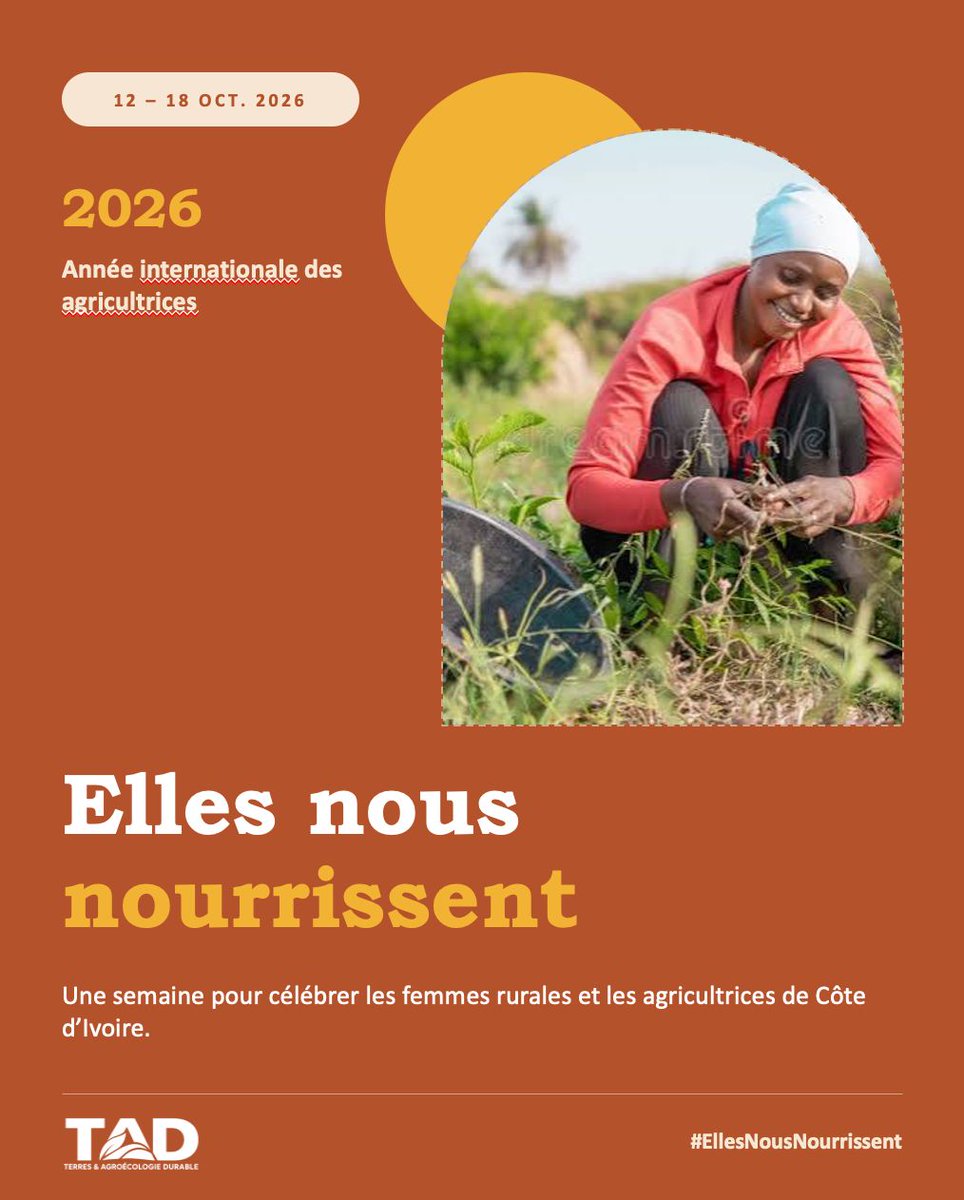 TAD_org's tweet photo. 🌾 2026 est l'Année internationale de l'agricultrice.
Du 12 au 18 octobre, TAD met à l'honneur celles qui nous nourrissent: productrices, transformatrices, commerçantes, éleveuses… 
Restez connectés toute la semaine !
#EllesNousNourrissent #AnnéeDesAgricultrices #FemmesRurales https://t.co/5L1qCiv8B3