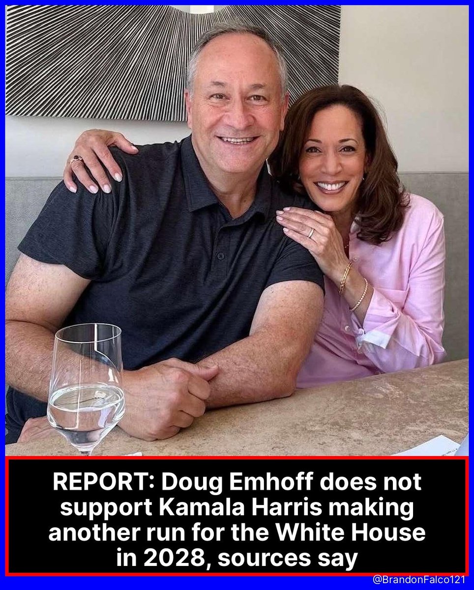 BrandonFalco121's tweet photo. Doug Emhoff, Kamala Harris husband, does not want her running for the WhiteHouse in 2028.  Do you want to see Kamala run again? https://t.co/m0PHEliIDP