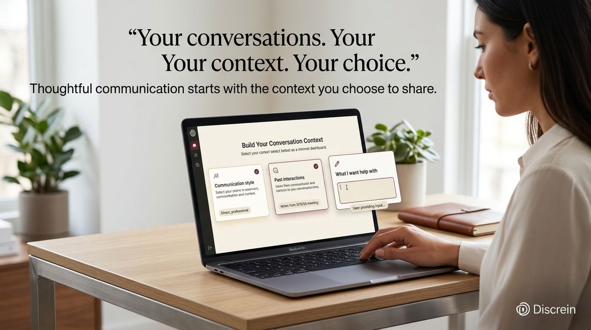 discre_in's tweet photo. Not every detail needs to be shared to get more thoughtful help.

You choose the context.
You decide what matters.
You stay in control.

That’s the idea behind Discrein.

→ https://t.co/AORTYOMr1T

#Discrein #Communication #Privacy https://t.co/HuygMPfiF3