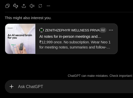anishfn's tweet photo. chatgpt now got ads? 😭 https://t.co/uewdrM3Dlw
