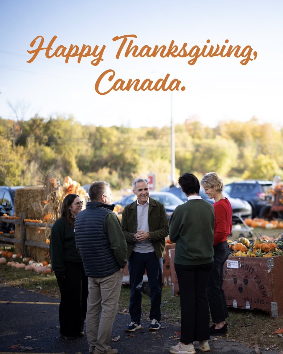 MarkJCarney's tweet photo. Thanksgiving is a chance to pause and give thanks for who and what we value most. 

It’s a chance to give thanks for our country — for the rights, freedoms, and opportunities we enjoy because we are Canadian.
 
Happy Thanksgiving, Canada.
 
My statement: https://t.co/qLRcyIwHJt https://t.co/dpmBlNpcBI