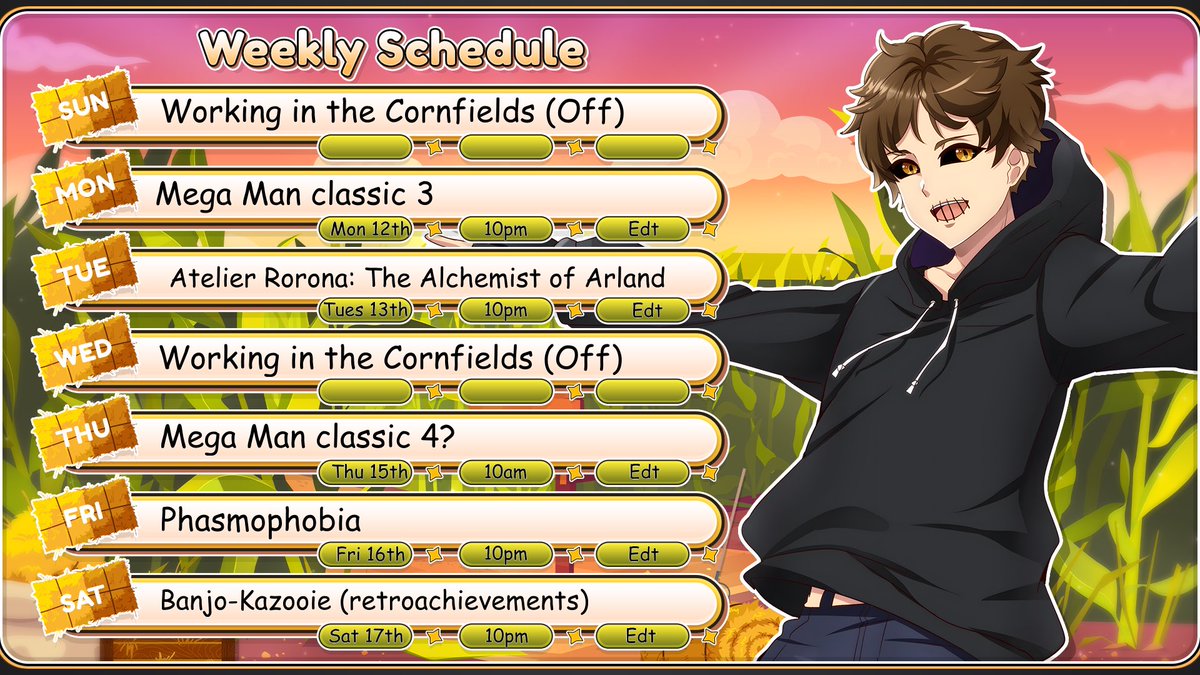 ScaryVtuber's tweet photo. Good morning everyone. Took me awhile to figure out what to stream this week. Here is this week’s stream schedule. https://t.co/J9Z60BQttx