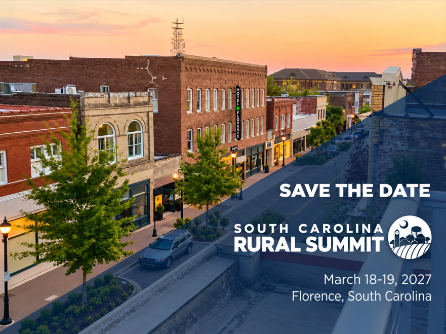 SCcommerce's tweet photo. Save the date for the 37th annual South Carolina Rural Summit!

Leaders from across the state will gather in Florence, March 18-19, 2027, to discuss the strength and opportunities of S.C.’s rural communities. https://t.co/W7O0l0HPql