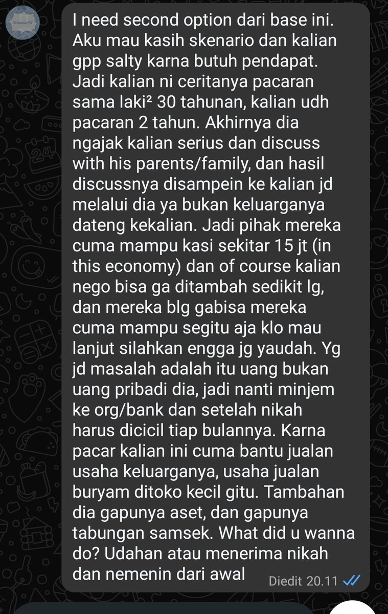 convomfs's tweet photo. 🤍 Aku jg udh blg klo gpp diksih sgitu asal ad tabungan buat after marriednya, then kata dia "Emng uang segitu( 15  jt) bkal abis semua?" Sick i already leave him i just need validation if im doing the right thing? Even without me dia gaakan prnah berubah kan kdepannya https://t.co/d4s4BMy2Ky