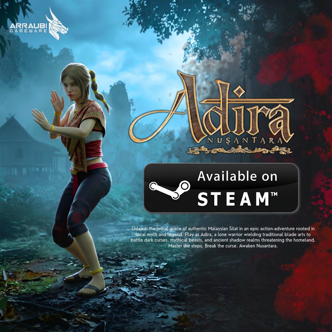 argameware02's tweet photo. 𝐀𝐃𝐈𝐑𝐀 𝐍𝐔𝐒𝐀𝐍𝐓𝐀𝐑𝐀: 𝐎𝐔𝐓 𝐍𝐎𝐖 𝐎𝐍 𝐒𝐓𝐄𝐀𝐌!
As ancient Malay traditions slowly fade, Adira rises to fight. 

🎮 Play now on Steam: https://t.co/O48mBPc1lP

📲 Follow us: https://t.co/ro0IAK4cR3

#AdiraNusantara #Silat #SteamGames #MadeInMalaysia https://t.co/mYeG6rD9bX