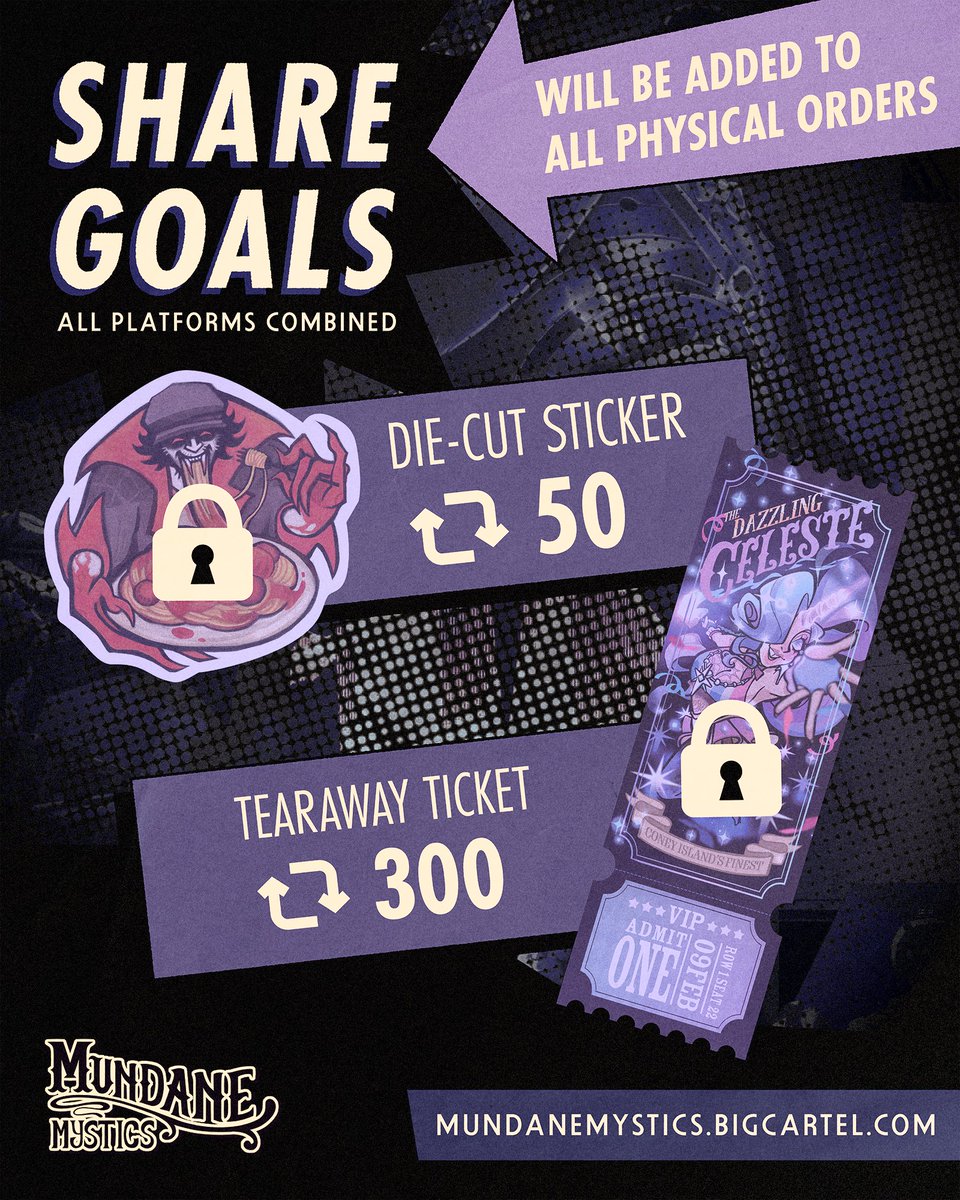 MundaneMystics's tweet photo. 🔮SHARE GOALS🔮

💫Who doesn’t like free stuff? The only catch is we need this post shared across our different platforms! Once we reach these goals, the sticker and ticket will be added to all physical bundle orders! 

Preorders OPEN! October 12th - November 16th https://t.co/vkyWFxXs2p