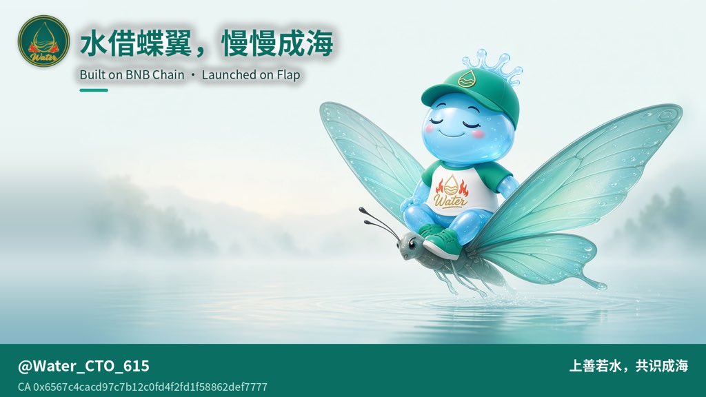Water_CTO_615's tweet photo. @HMMEMEB @flapdotsh @eth_cedric 毛毛虫会成蝶，水滴会成海。阿水在蝴蝶翅膀下面接着冒泡：Built on BNB Chain · Launched on Flap 🦋💧 https://t.co/YNYj03IjM9