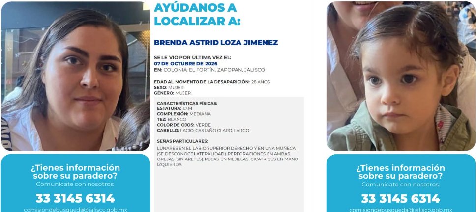 VMGlezR's tweet photo. Desaparecen mamá y una niña en #Zapopan, #Jalisco (El Fortín). https://t.co/kEGxNjGljT