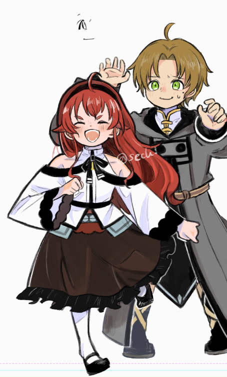 bnbn_ukauka's tweet photo. エリスを追いかけるルディの絵だったのになんか企んでる絵になっちゃった https://t.co/rSpWENqFUt